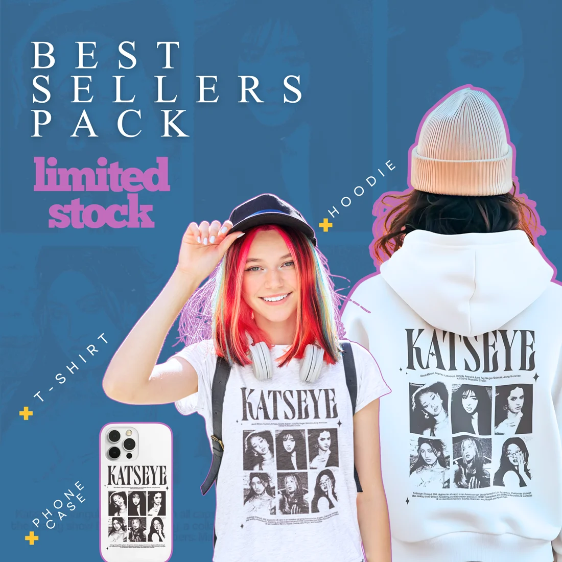 katseye pack of case, t-shirt and hoodie in white color