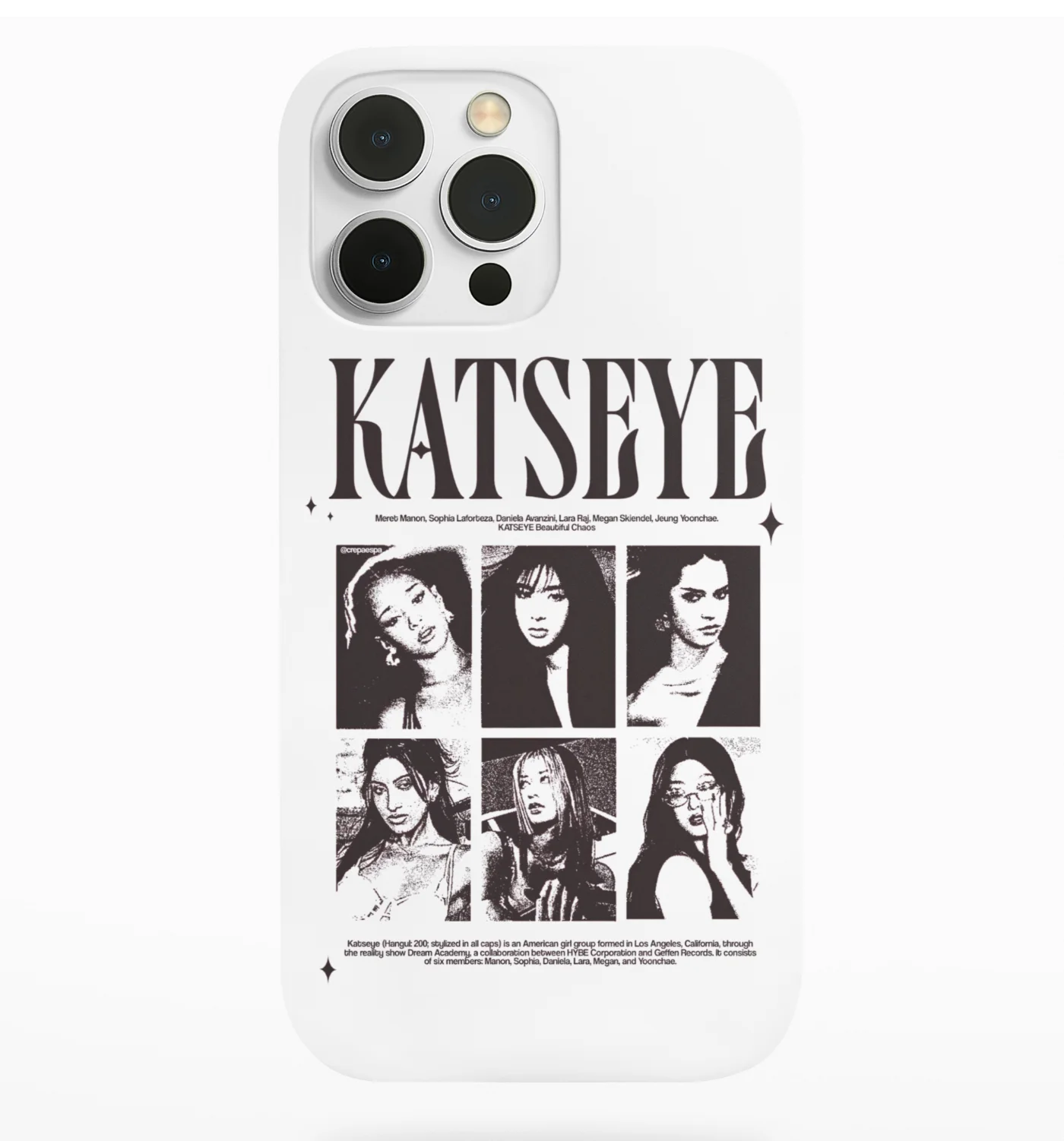 white silicone phone case with katseye design